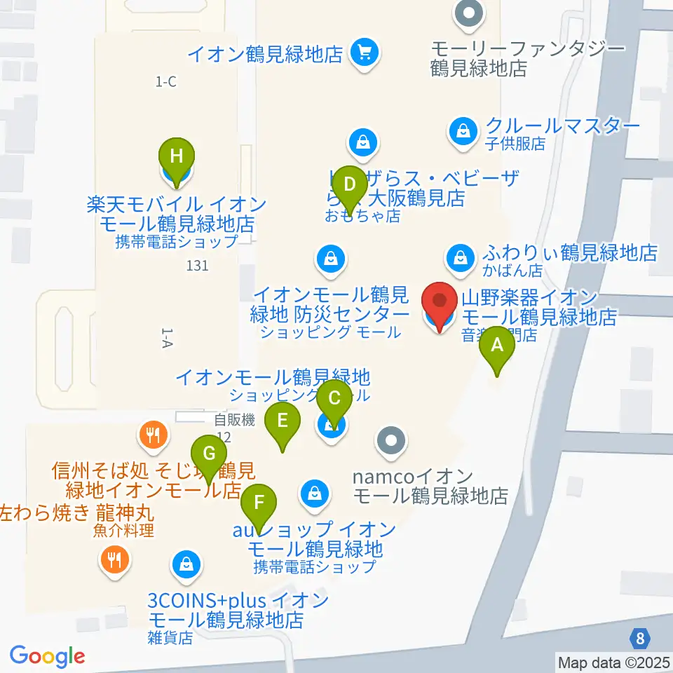 山野楽器 イオンモール鶴見緑地店周辺のファミレス・ファーストフード一覧地図