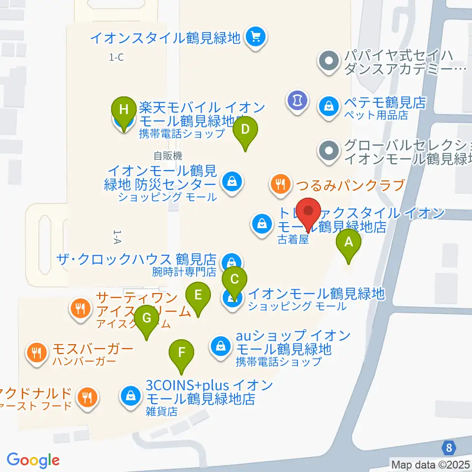 山野楽器 イオンモール鶴見緑地店周辺のファミレス・ファーストフード一覧地図