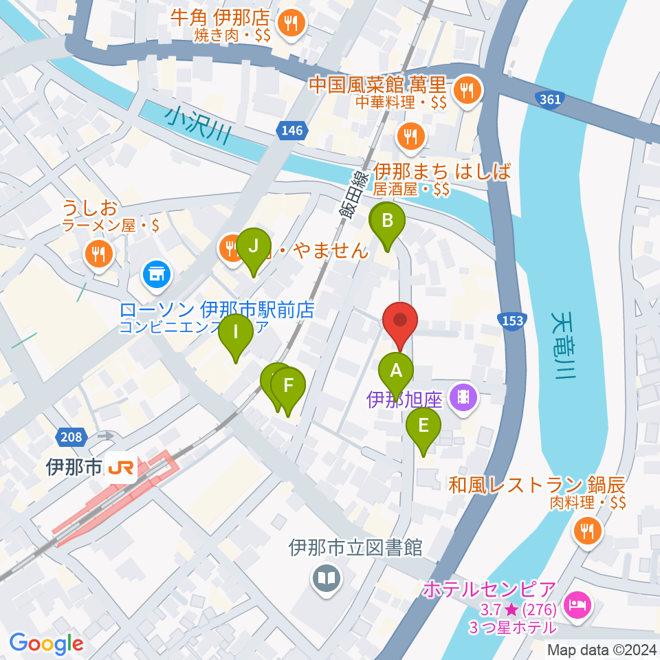 伊那楽器レンタルスタジオ周辺のファミレス・ファーストフード一覧地図