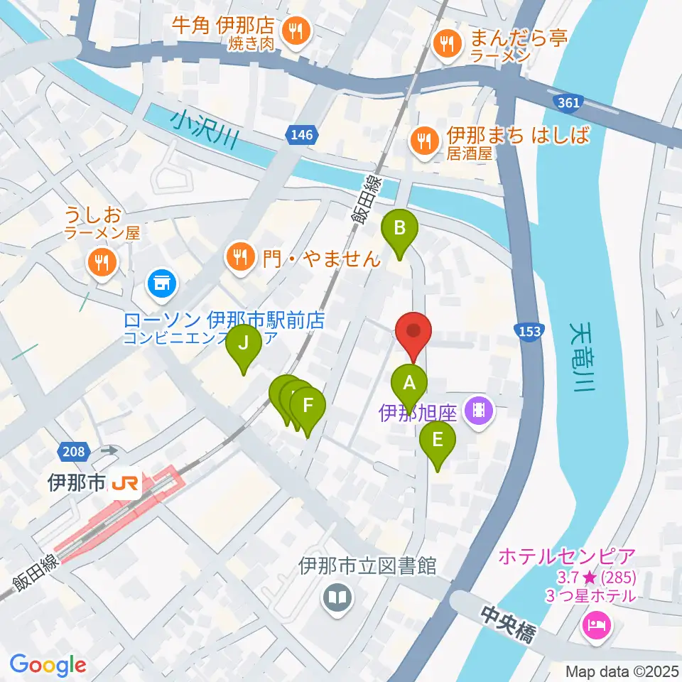 伊那楽器レンタルスタジオ周辺のファミレス・ファーストフード一覧地図