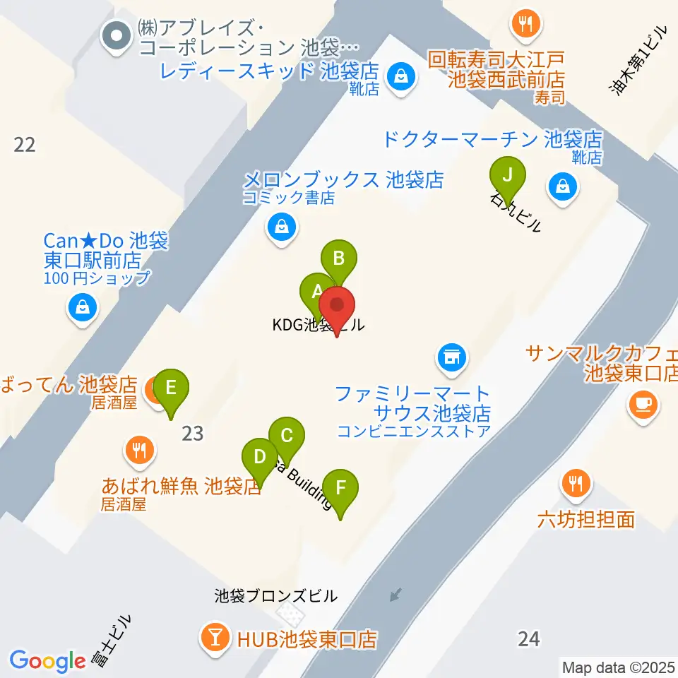 池袋EDGE周辺のファミレス・ファーストフード一覧地図