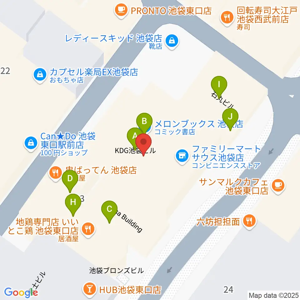 池袋EDGE周辺のファミレス・ファーストフード一覧地図