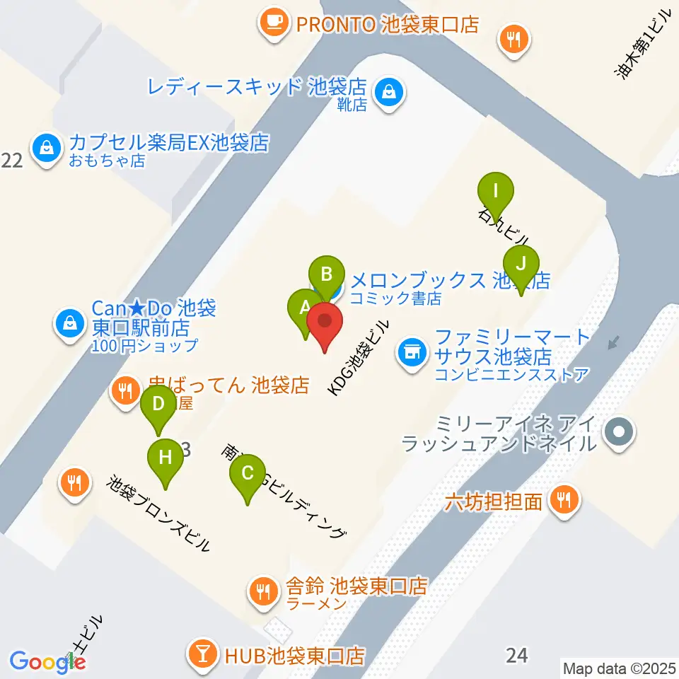 池袋EDGE周辺のファミレス・ファーストフード一覧地図