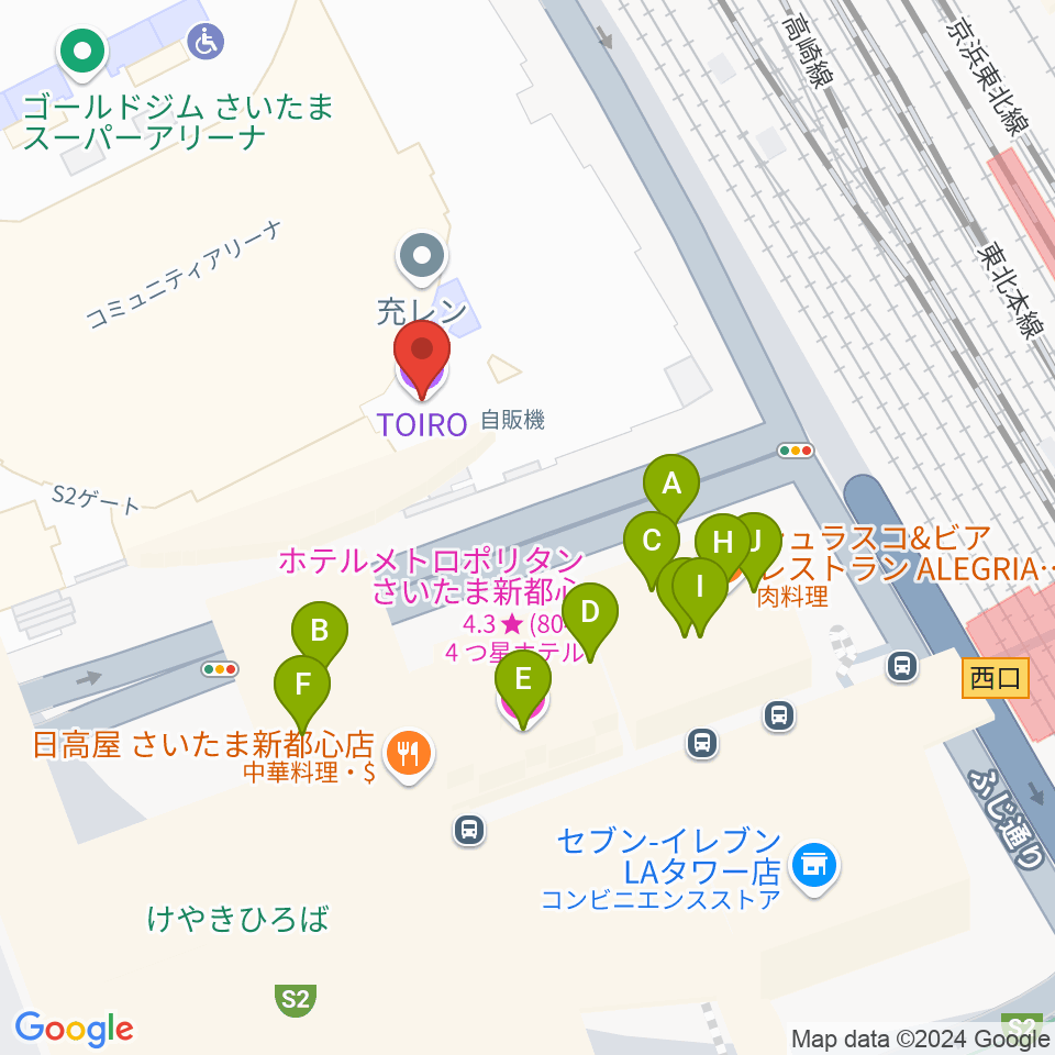 さいたまスーパーアリーナTOIRO周辺のファミレス・ファーストフード一覧地図