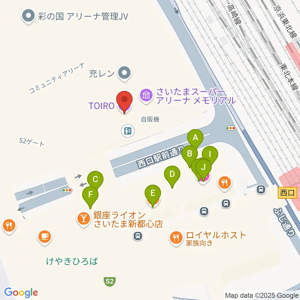 TOIRO周辺のファミレス・ファーストフード一覧地図