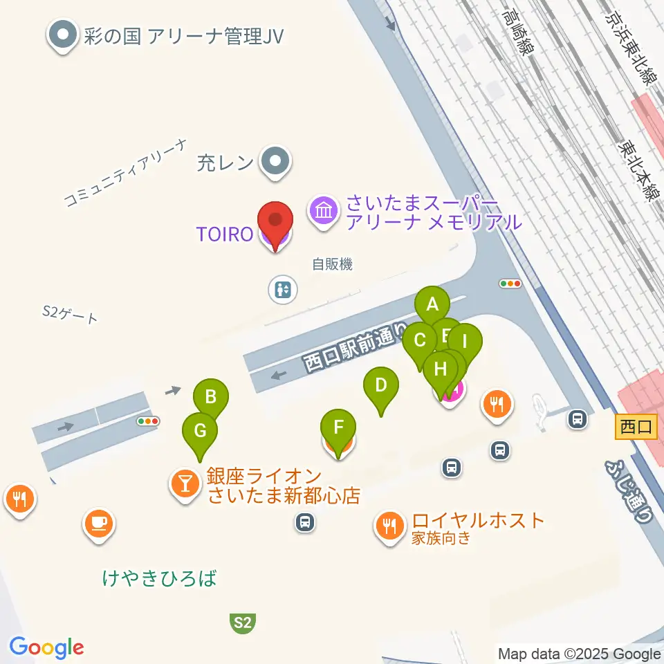 TOIRO周辺のファミレス・ファーストフード一覧地図