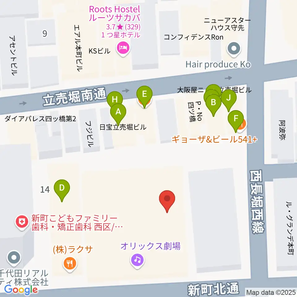 オリックス劇場周辺のファミレス・ファーストフード一覧地図