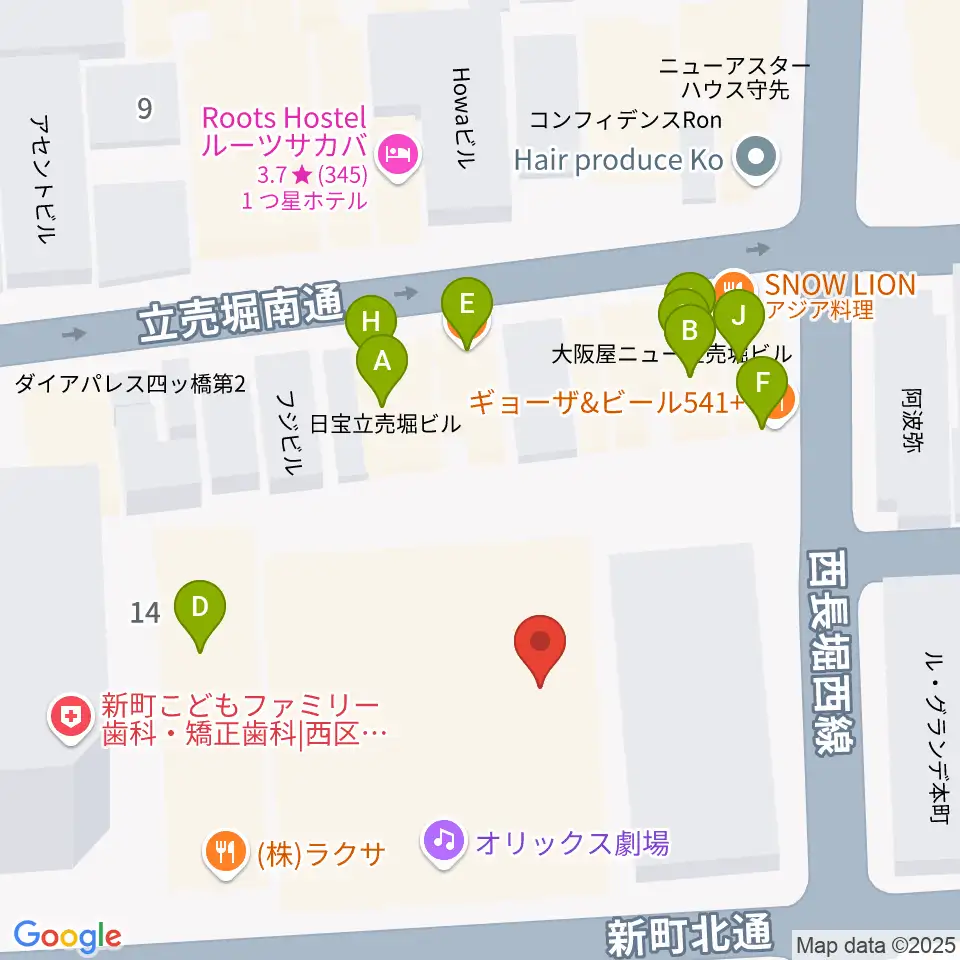 オリックス劇場周辺のファミレス・ファーストフード一覧地図