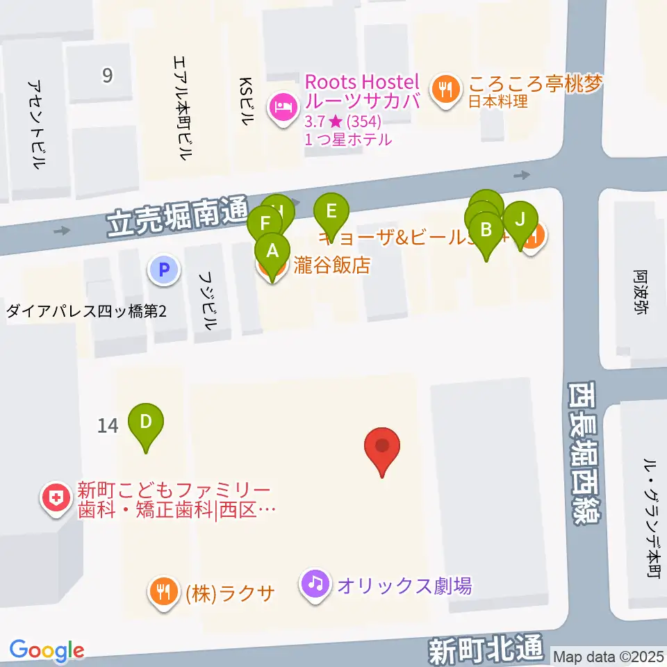 オリックス劇場周辺のファミレス・ファーストフード一覧地図