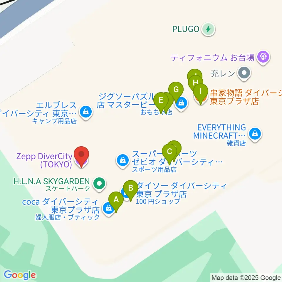 Zeppダイバーシティ東京周辺のファミレス・ファーストフード一覧地図