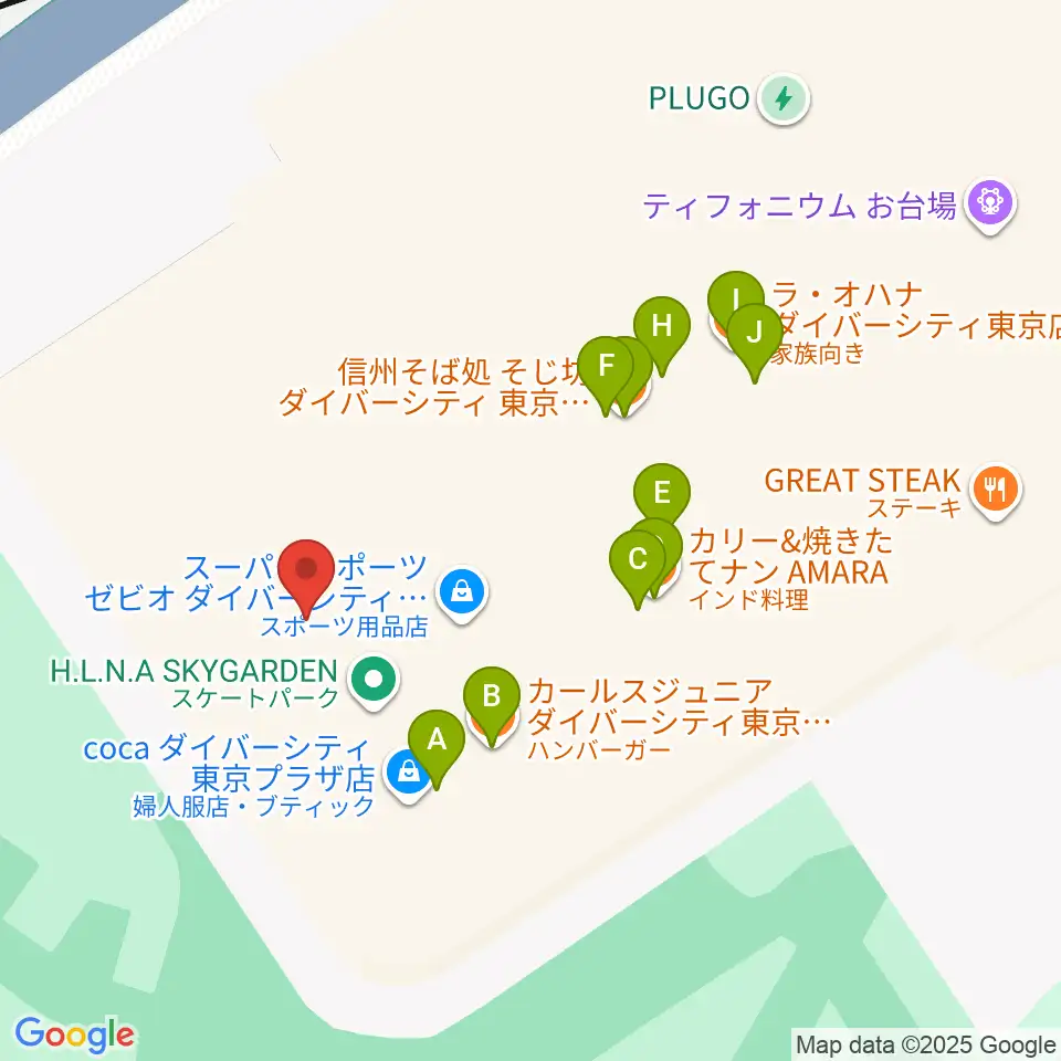 Zeppダイバーシティ東京周辺のファミレス・ファーストフード一覧地図