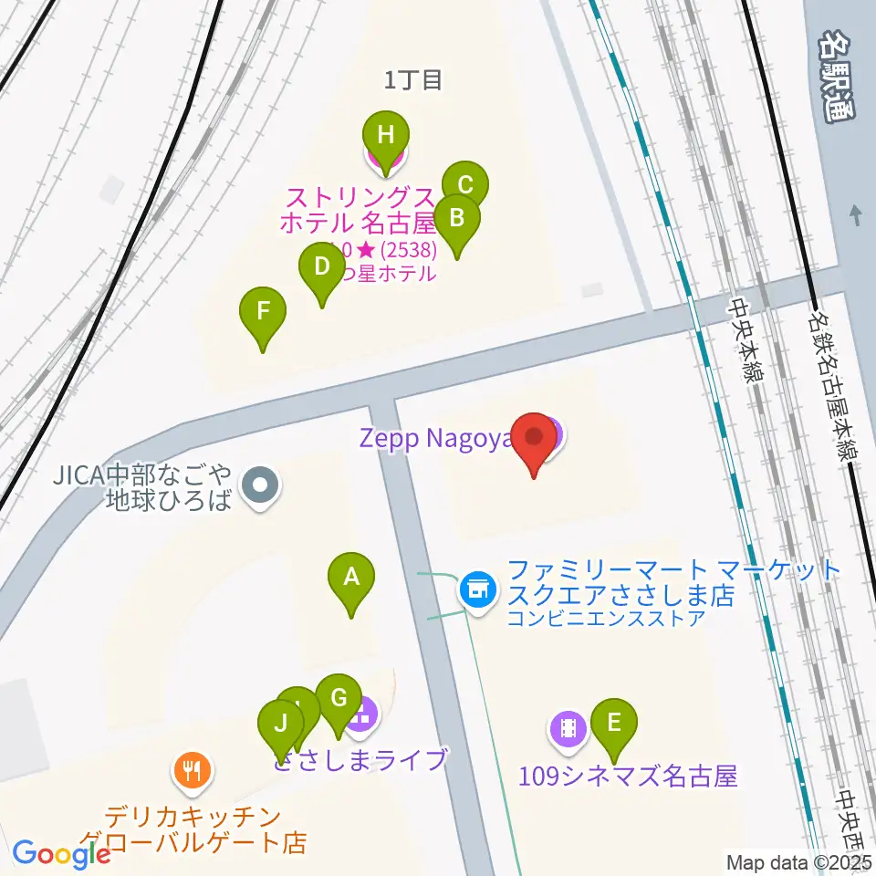 Zepp名古屋周辺のファミレス・ファーストフード一覧地図