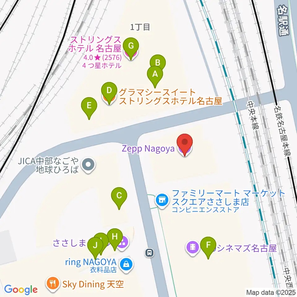 Zepp名古屋周辺のファミレス・ファーストフード一覧地図