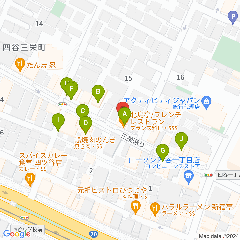 四ツ谷サウンドクリークドッポ周辺のファミレス・ファーストフード一覧地図