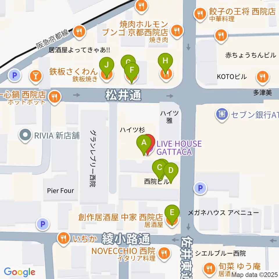 京都GATTACA周辺のファミレス・ファーストフード一覧地図