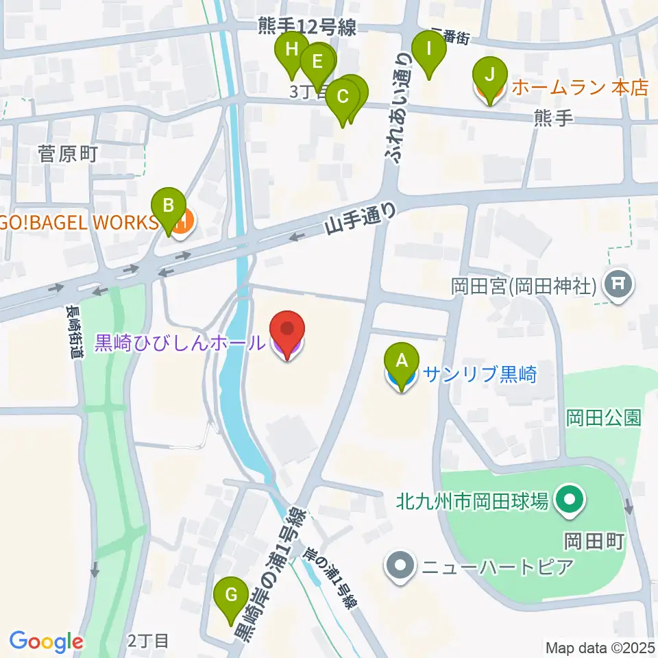 黒崎ひびしんホール周辺のファミレス・ファーストフード一覧地図