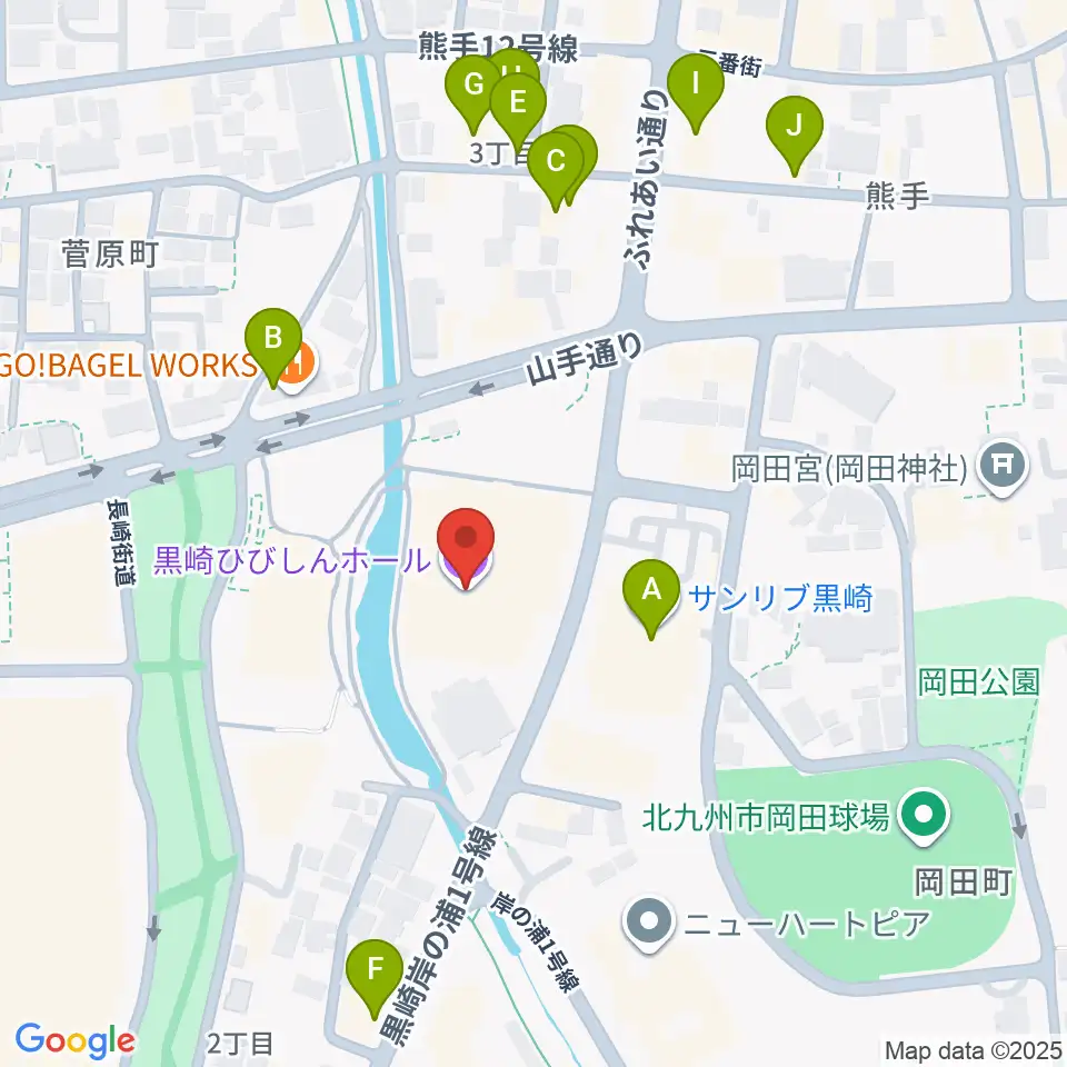 黒崎ひびしんホール周辺のファミレス・ファーストフード一覧地図