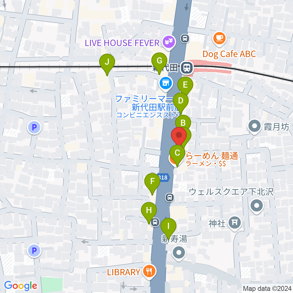 新代田クロッシング周辺のファミレス・ファーストフード一覧地図