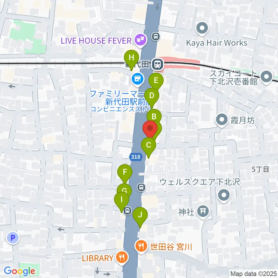 新代田クロッシング周辺のファミレス・ファーストフード一覧地図