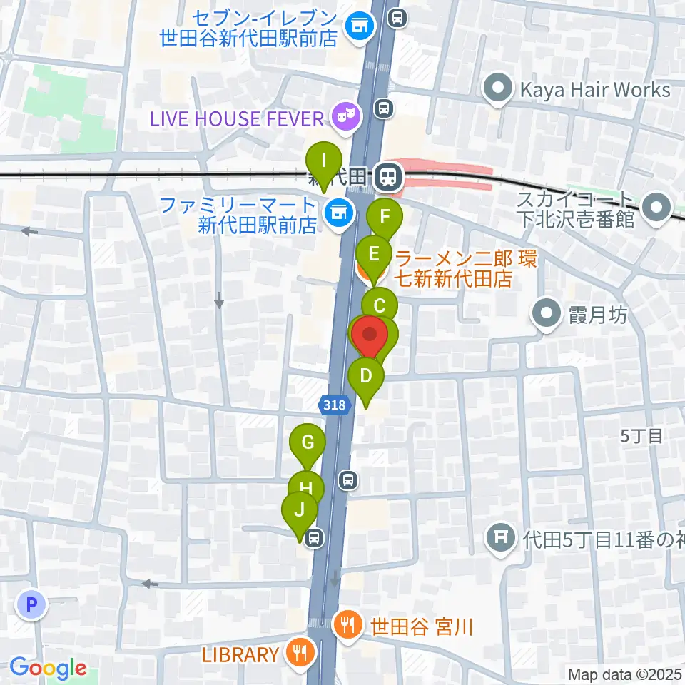 新代田クロッシング周辺のファミレス・ファーストフード一覧地図