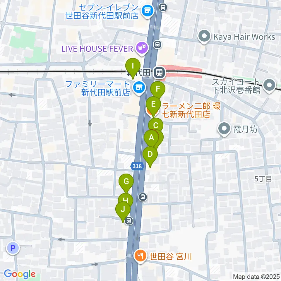新代田クロッシング周辺のファミレス・ファーストフード一覧地図