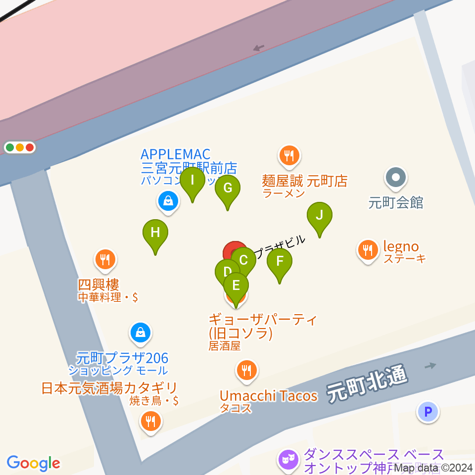 元町シアタージャジー周辺のファミレス・ファーストフード一覧地図