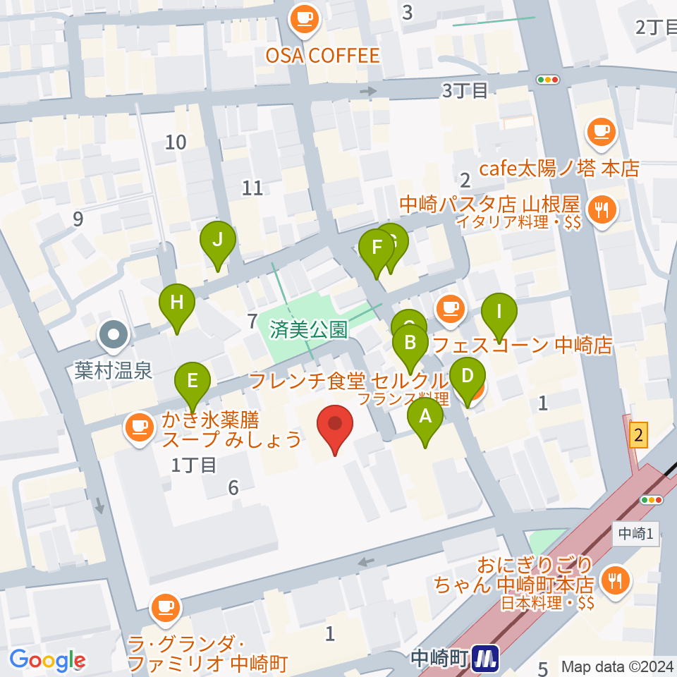 中崎町ホール周辺のファミレス・ファーストフード一覧地図