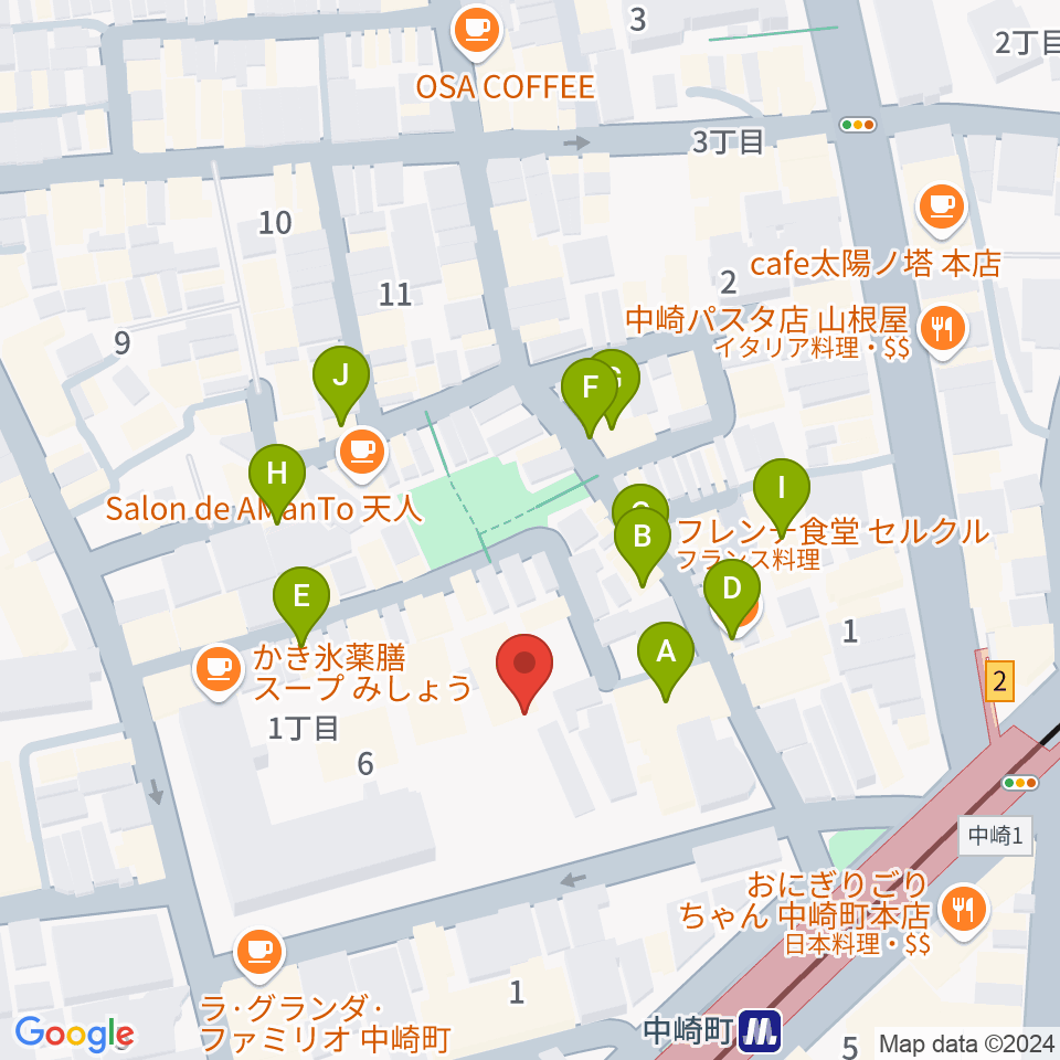 中崎町ホール周辺のファミレス・ファーストフード一覧地図