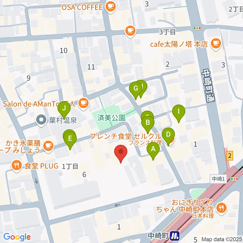 中崎町ホール周辺のファミレス・ファーストフード一覧地図