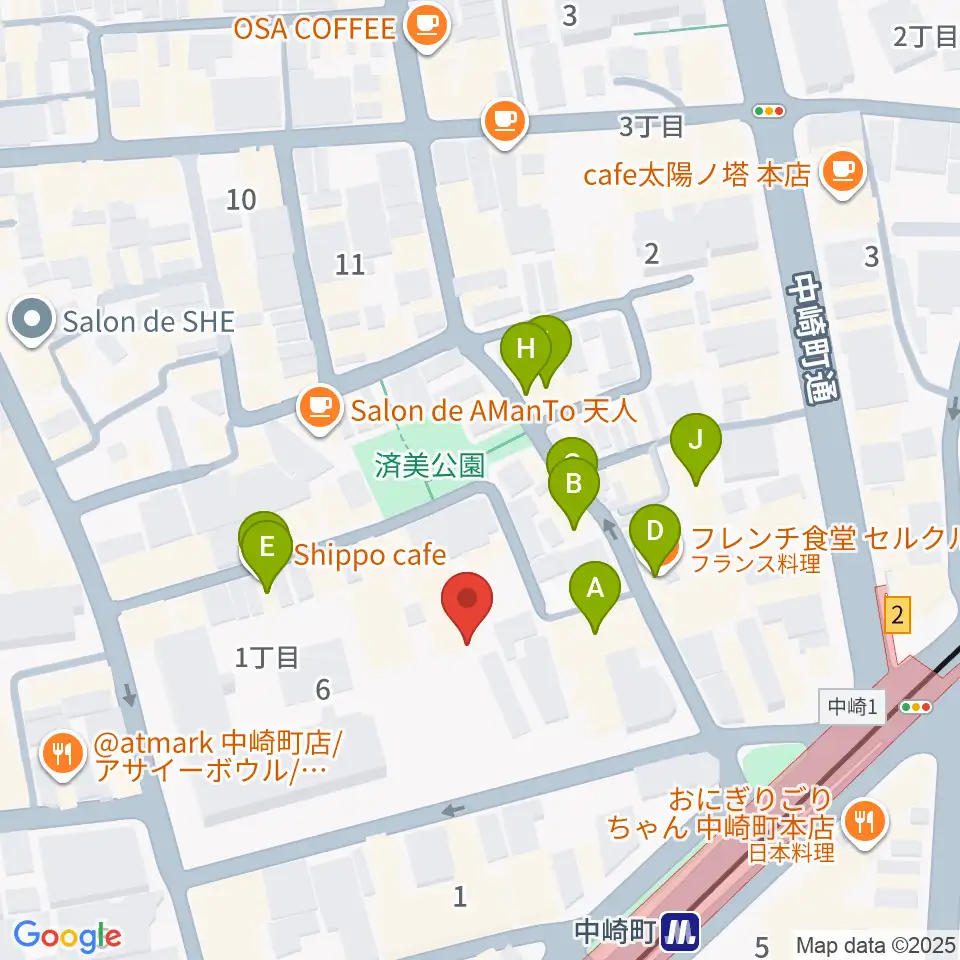 中崎町ホール周辺のファミレス・ファーストフード一覧地図