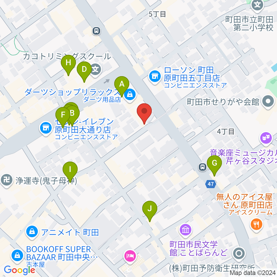 町田ナッティーズ周辺のファミレス・ファーストフード一覧地図