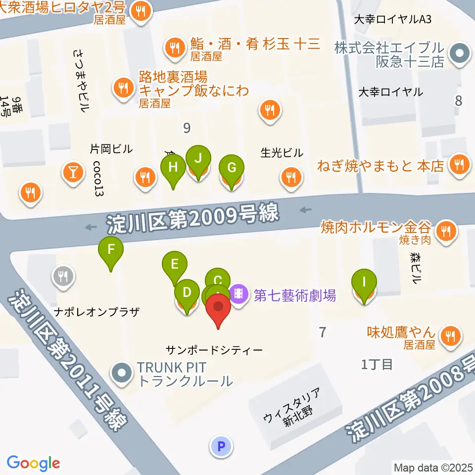 シアターセブン周辺のファミレス・ファーストフード一覧地図