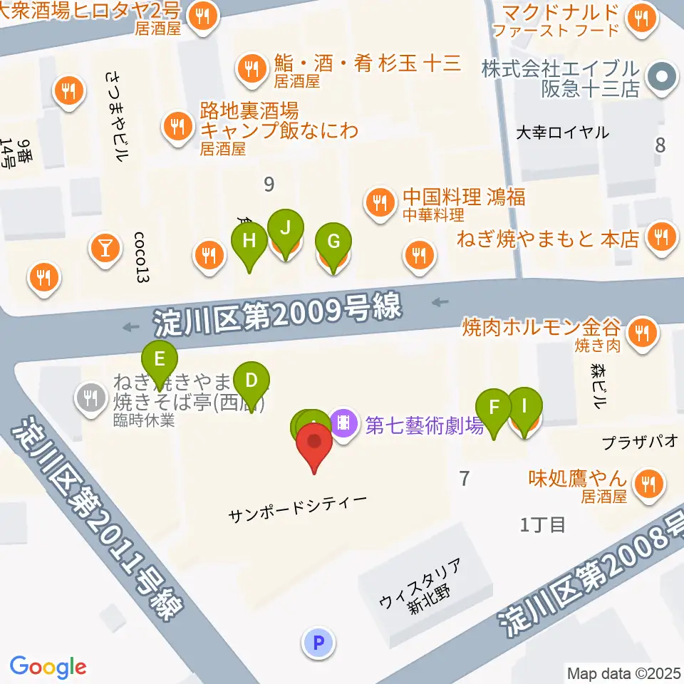 シアターセブン周辺のファミレス・ファーストフード一覧地図