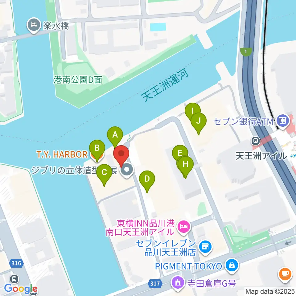 天王洲アイル KIWA周辺のファミレス・ファーストフード一覧地図