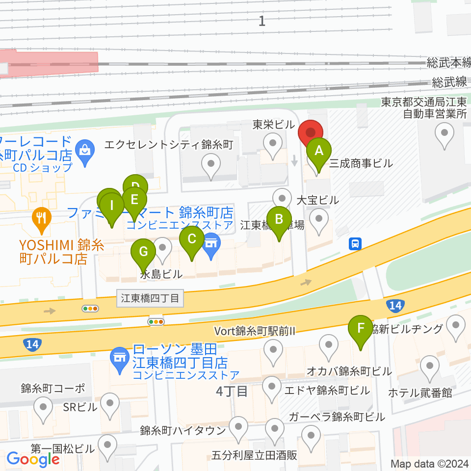 錦糸町rebirth周辺のファミレス・ファーストフード一覧地図