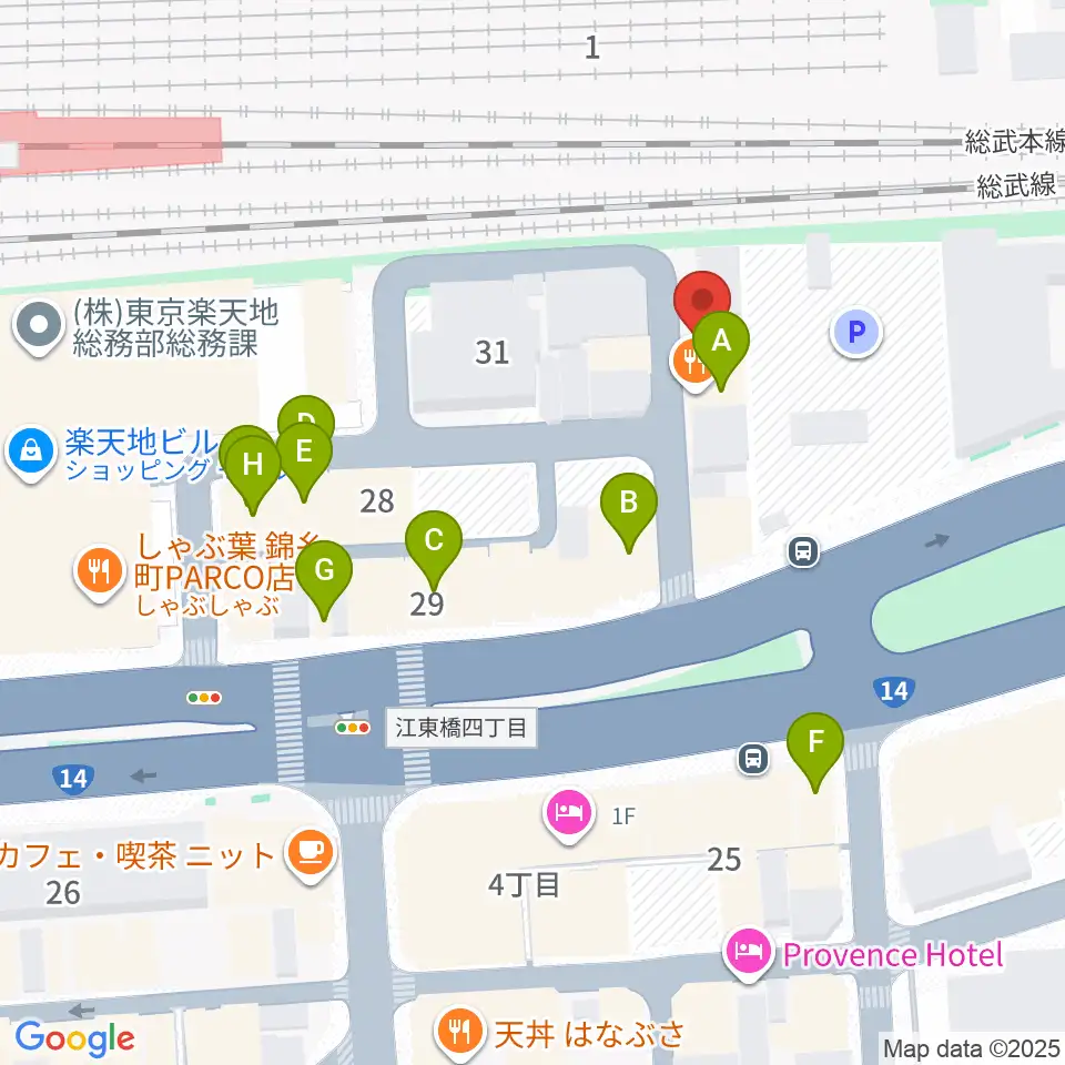 錦糸町rebirth周辺のファミレス・ファーストフード一覧地図