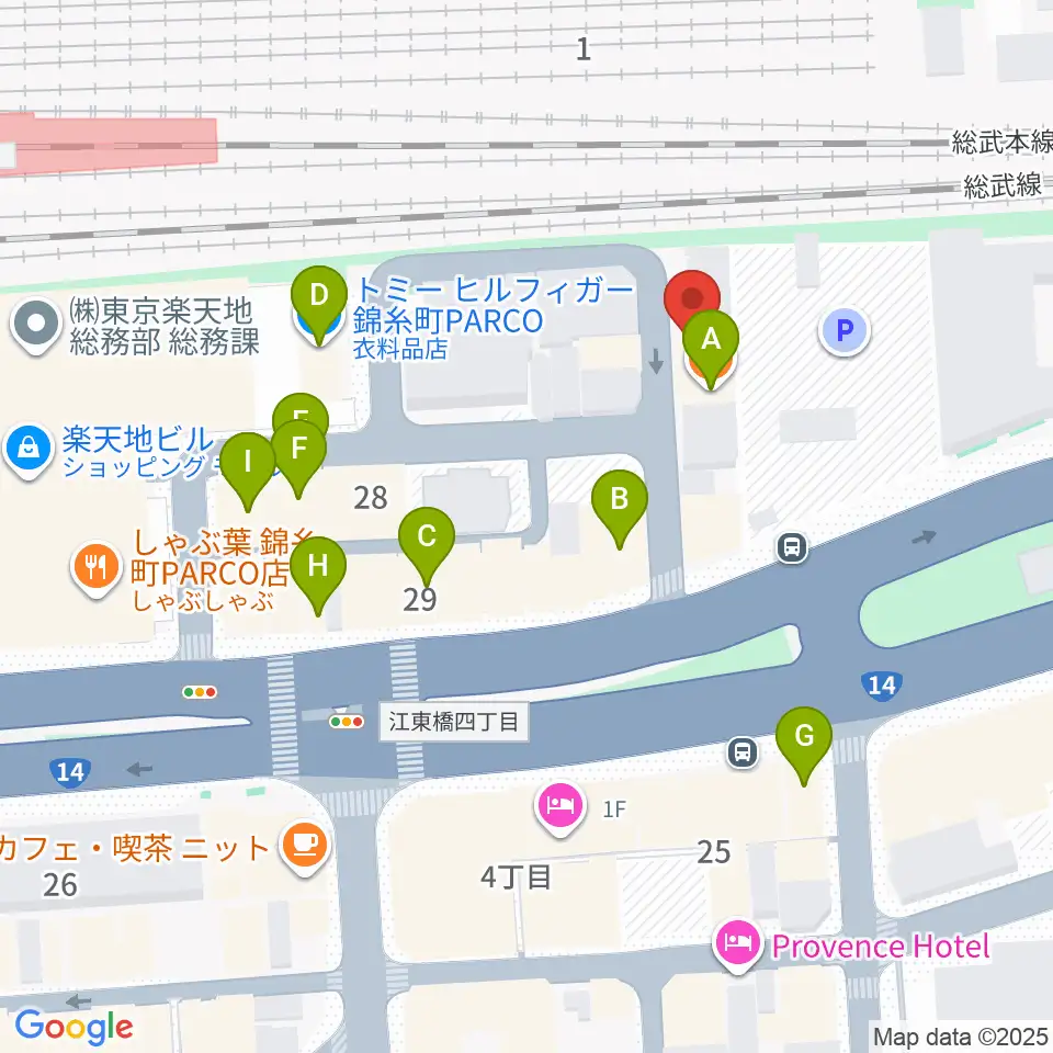 錦糸町rebirth周辺のファミレス・ファーストフード一覧地図