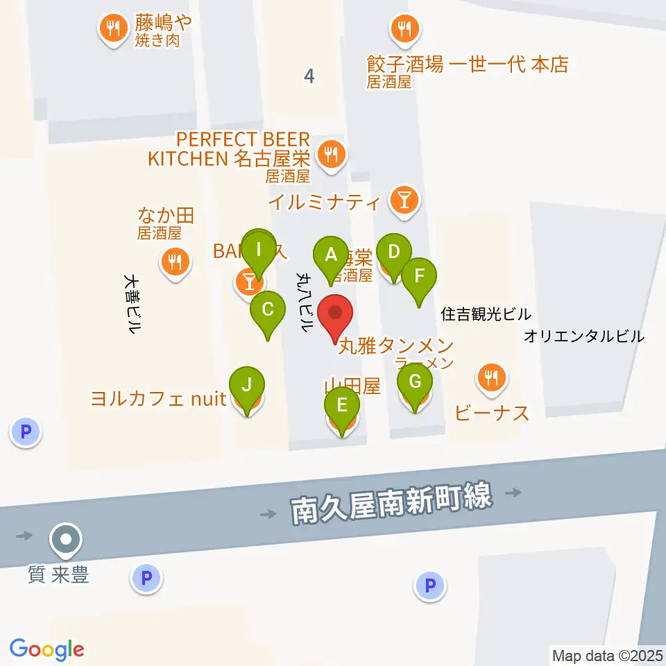 栄Party'z周辺のファミレス・ファーストフード一覧地図