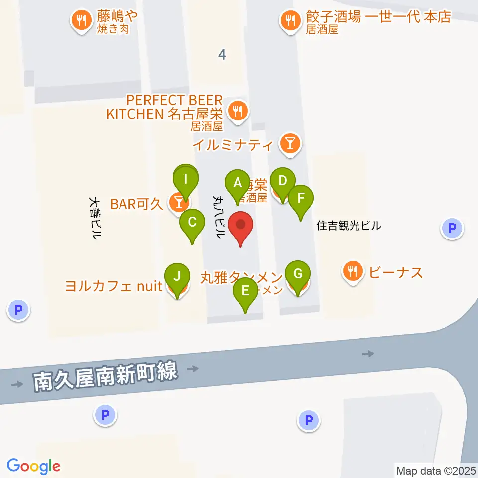 栄Party'z周辺のファミレス・ファーストフード一覧地図