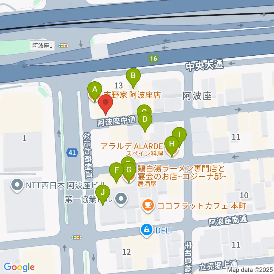 阿波座BIG JACK周辺のファミレス・ファーストフード一覧地図