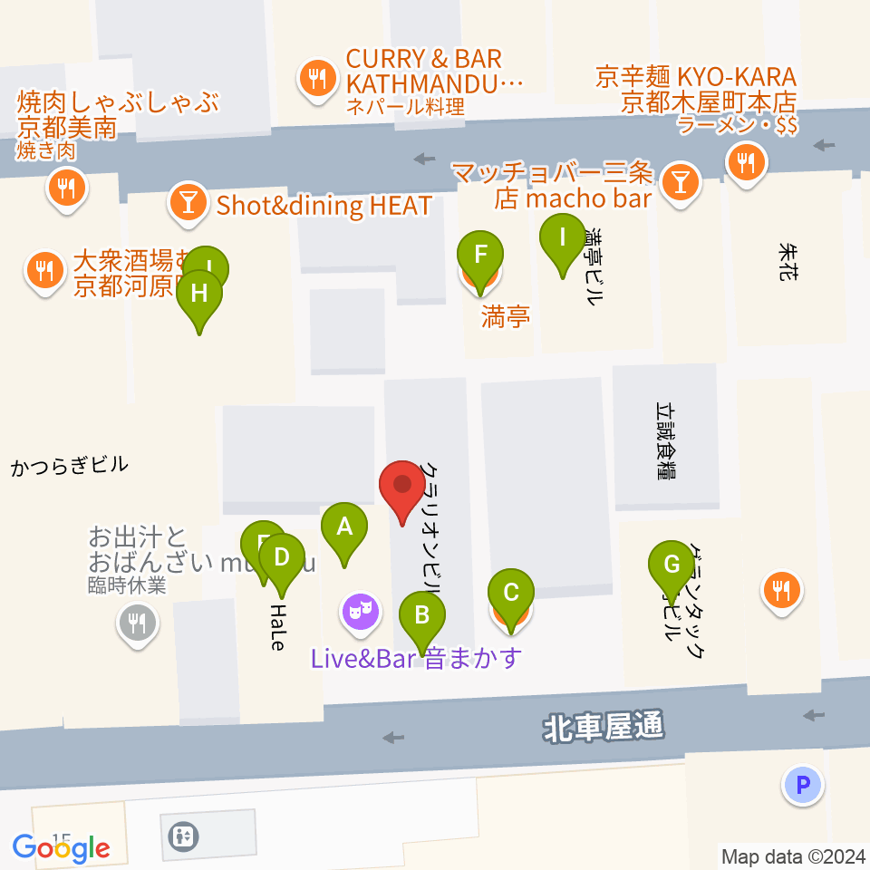 木屋町DEWEY周辺のファミレス・ファーストフード一覧地図