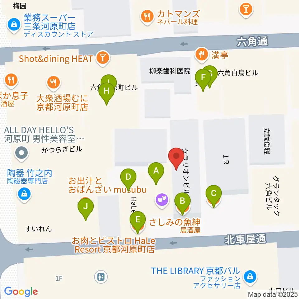 木屋町DEWEY周辺のファミレス・ファーストフード一覧地図