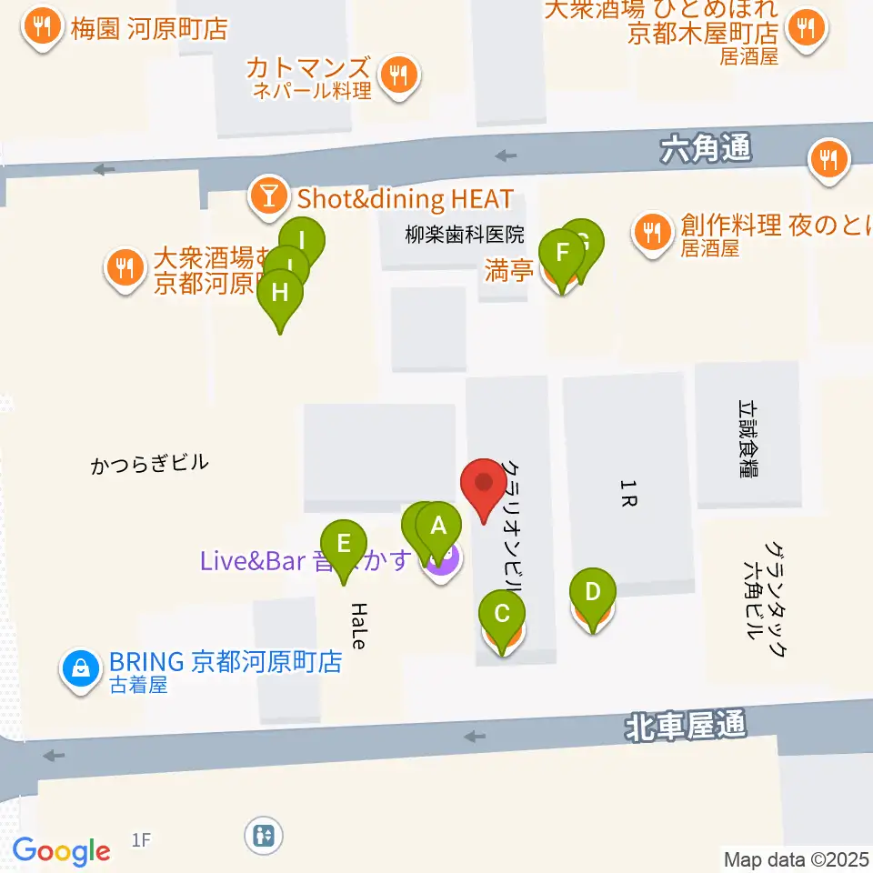 木屋町DEWEY周辺のファミレス・ファーストフード一覧地図