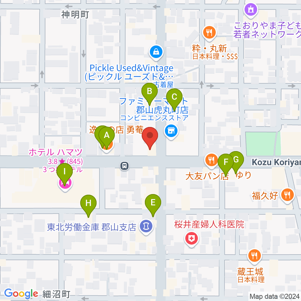 カワイ郡山ショップ周辺のファミレス・ファーストフード一覧地図