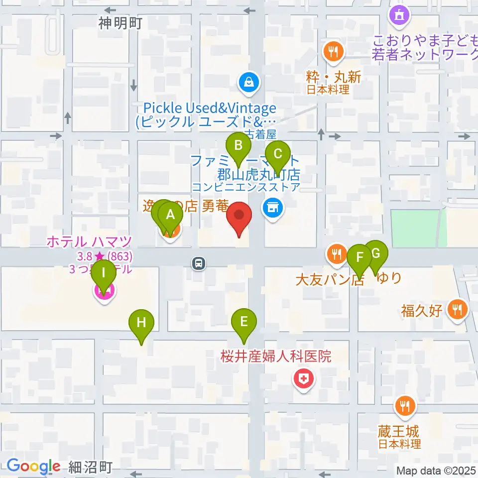 カワイ郡山ショップ周辺のファミレス・ファーストフード一覧地図