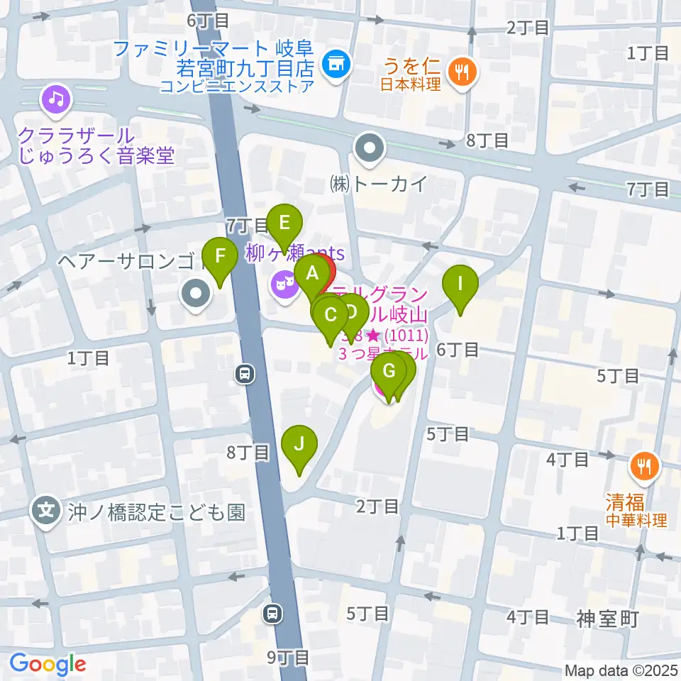 柳ヶ瀬アンツ周辺のファミレス・ファーストフード一覧地図