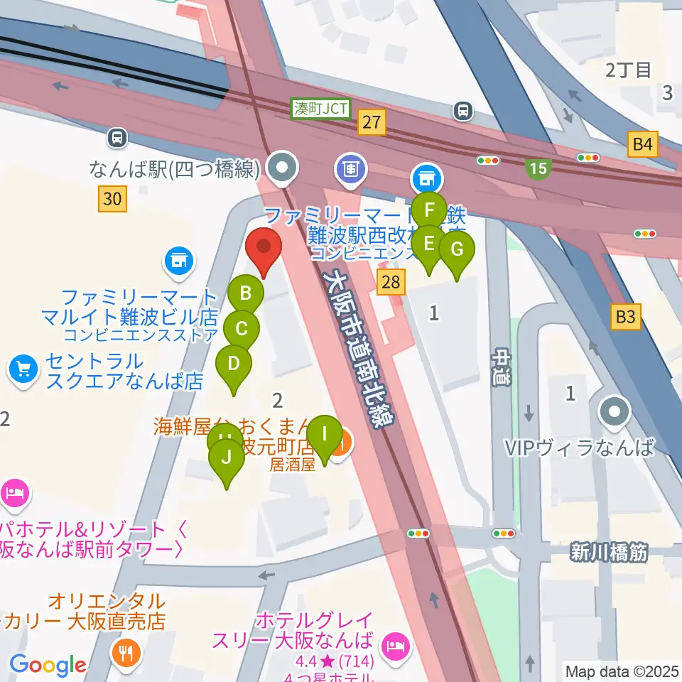 難波Mele周辺のファミレス・ファーストフード一覧地図