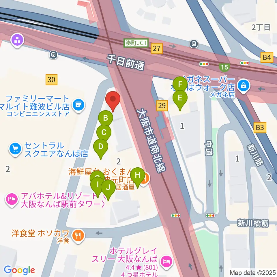 難波Mele周辺のファミレス・ファーストフード一覧地図