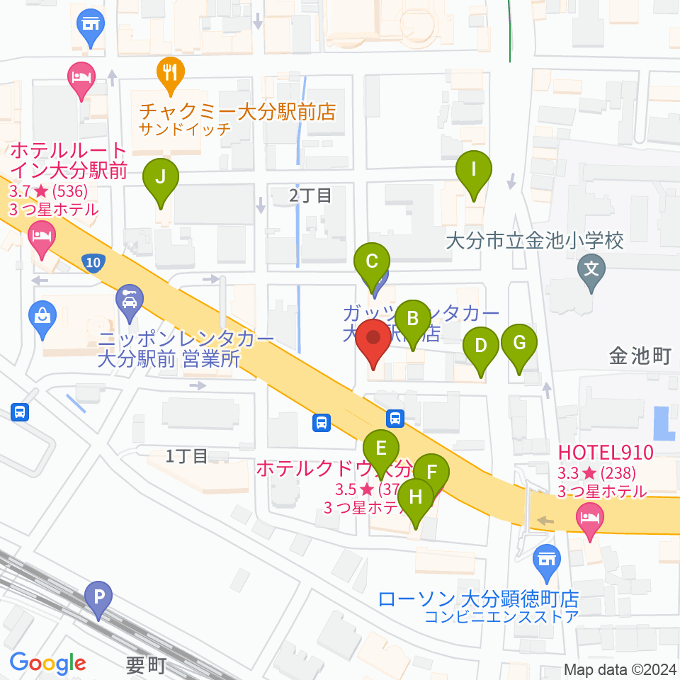 大分DRUM Be-0周辺のファミレス・ファーストフード一覧地図