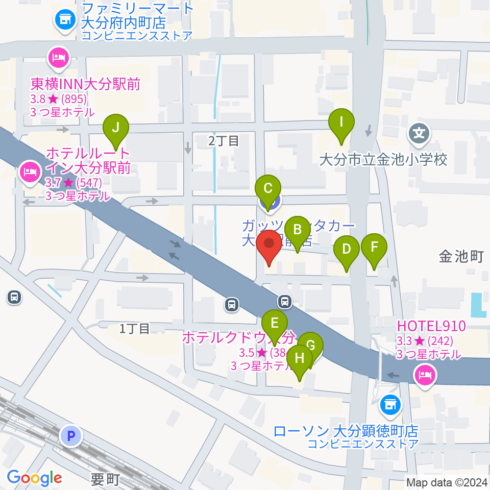 大分DRUM Be-0周辺のファミレス・ファーストフード一覧地図